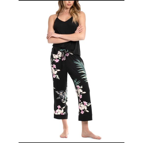 Brand New Linea Donatella Womens Small 3 Piece Black Floral Lounge Set Sleepwear - Picture 3 of 9